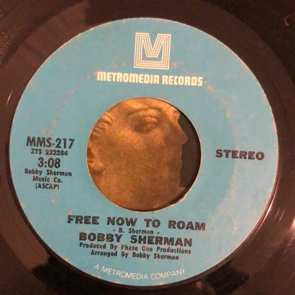 Bobby Sherman The Drum/Free Now to Roam Vinyl 45 Record '71